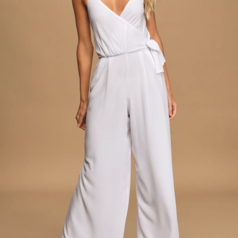 Lulus White Sleeveless Wide-Leg Jumpsuit